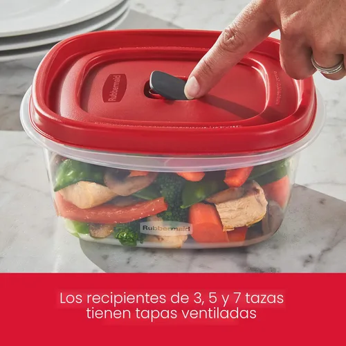 Miniatura 5 de Rubbermaid Juego de almacenamiento de alimentos de plástico sin BPA de 16 piezas, tapas ventiladas rojas, apto para microondas, lavavajillas