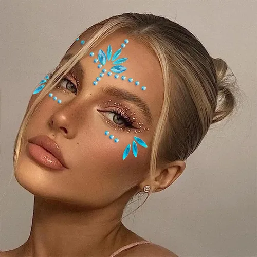 Miniatura 5 de Gemas de cara de sirena, palo, joyas de Halloween, cuerpo y cara, joyas de gemas para festivales rave, tatuajes, purpurina autoadhesiva, cristales