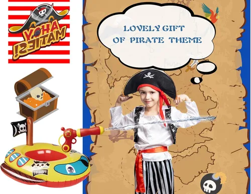 Miniatura 6 de Flotador inflable grande de verano para piscina para niños con pistola de chorro, barco pirata y camión de bomberos