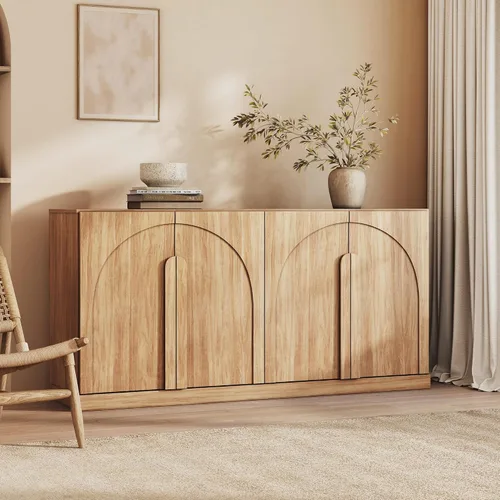 Miniatura 14 de BELLEZE Aparador Modular Acanalado Buffet con Almacenamiento, Mesa Consola Moderna de Mediados de Siglo con Puertas Arqueadas Simétricas, Elegante