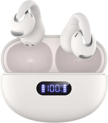 Jzones Auriculares inalámbricos con clip de oreja abierto, Bluetooth 5.4, ligeros, cómodos, deportivos, de conducción ósea, micrófono integrado para