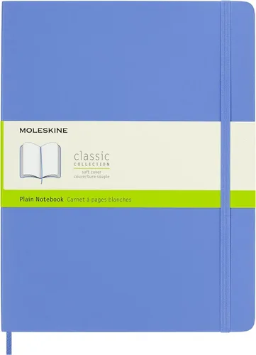 Moleskine - Cuaderno clásico, tapa blanda, tamaño XL (7.5 x 9.5 pulgadas), liso/en blanco, azul hortensia, 192 páginas
