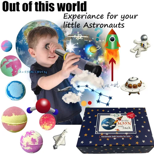 Miniatura 7 de Bombas de baño Galaxy para niños con sorpresa en el interior, bombas de baño de burbujas orgánicas con juguetes educativos del espacio exterior