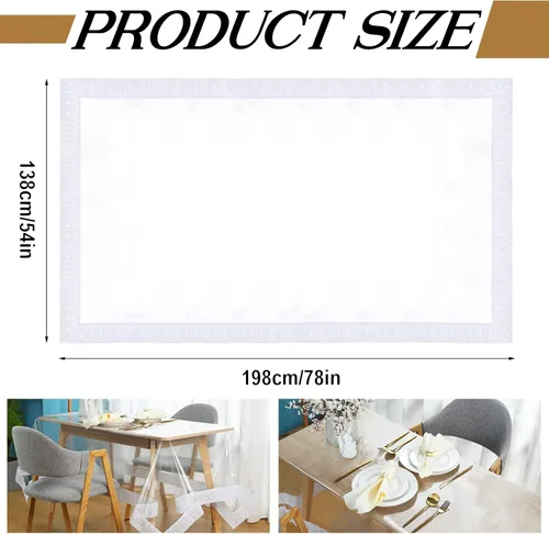 Miniatura 2 de Mixweer Protector Cubierta de Mesa de Vinilo Transparente Impermeable Mantel de Plástico para Mesa de Comedor Mantel de Encaje Blanco para Mesas