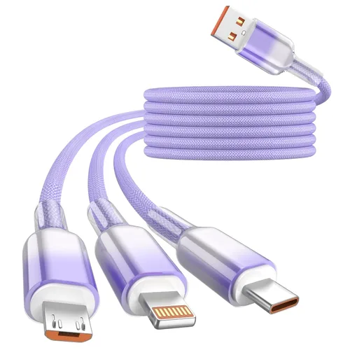 Miniatura 18 de Cable de carga múltiple (paquete de 2 cables de 4 pies) 3 en 1 para múltiples dispositivos, cable de carga universal trenzado de nailon para Negro