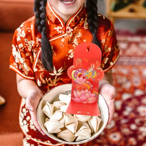 Miniatura 5 de Vaguelly Sobres rojos de año nuevo 3D 2024, 4 unidades, loto chino, carácter, año del dragón, Fengshui, Fortuna, sobre Hong Bao Lucky Money Red As