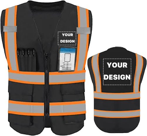 Miniatura 22 de Chaleco de seguridad de alta visibilidad reflectante personalizado con logotipo, ropa de trabajo de seguridad con tiras reflectantes y bolsillos a