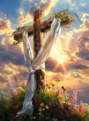 MaiYiYi Pintura de diamantes con cruz de cielo por números, taladro redondo completo 5D, flor de dios, cruz de diamantes, kit de arte para adultos,