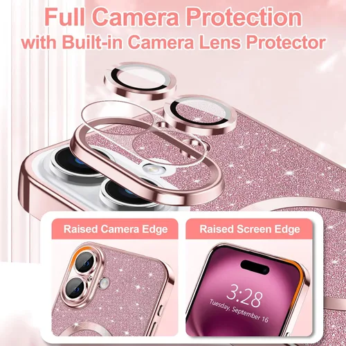 Miniatura 78 de Hython Funda para iPhone 14 Pro Max con purpurina, fundas magnéticas transparentes para teléfono con protector de lente de cámara