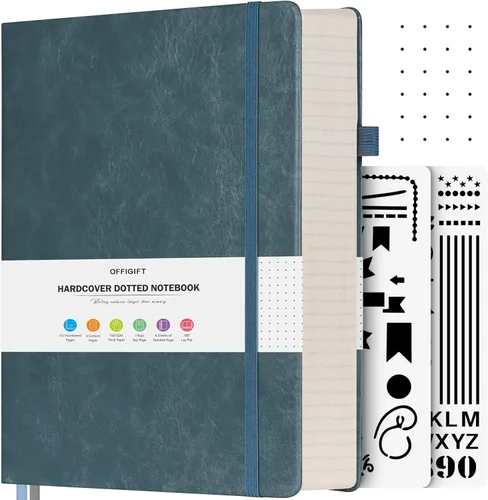 Miniatura 21 de Cuaderno de puntos, 312 páginas numeradas, cuaderno grande B5 de cuero de tapa dura, cuaderno de 3.53 oz/yd² con páginas de índice, diario de puntos