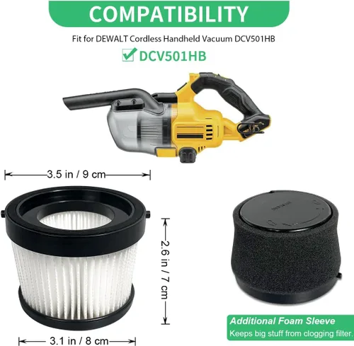 Miniatura 2 de Paquete de 4 filtros HEPA DCV5011H compatibles con aspiradora de mano inalámbrica DEWALT DCV501HB, con 8 filtros de funda de espuma y 1 cepillo