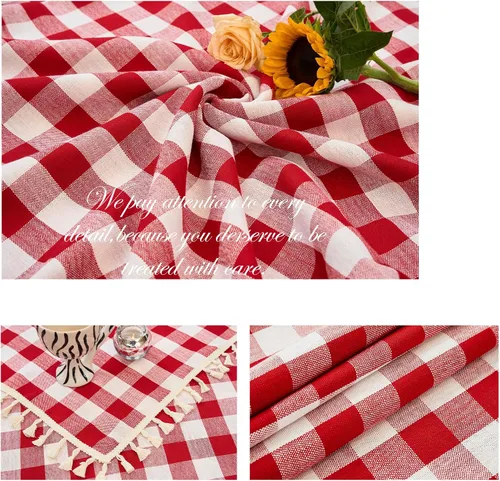 Miniatura 6 de Midsummer Breeze - Mantel rectangular de estilo rústico de algodón Gingham con cuadros de búfalo para Acción de Gracias, Navidad, cocina, comedor