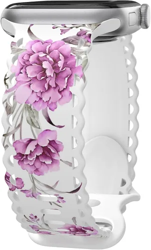 Miniatura 12 de Correa de encaje floral compatible con Apple Watch de 40mm 44mm 46mm 41mm 45mm 38mm 42mm 49mm, mujeres, correa deportiva de repuesto de silicona E