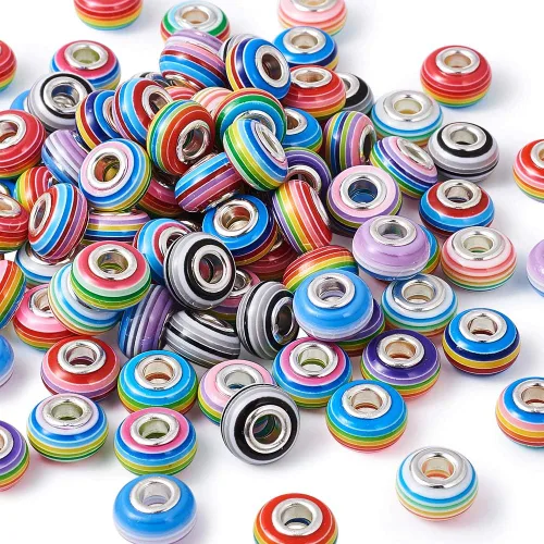 Miniatura 12 de Cheriswelry 100 cuentas europeas de agujero grande con diamantes de imitación de barril hechas a mano, arcilla polimérica, cuentas espaciadoras