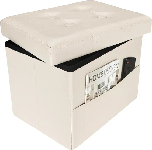 Otomana con taburete de almacenamiento, otomana plegable de almacenamiento de 17 pulgadas, reposapiés tapizado de cuero con bolsillos laterales,