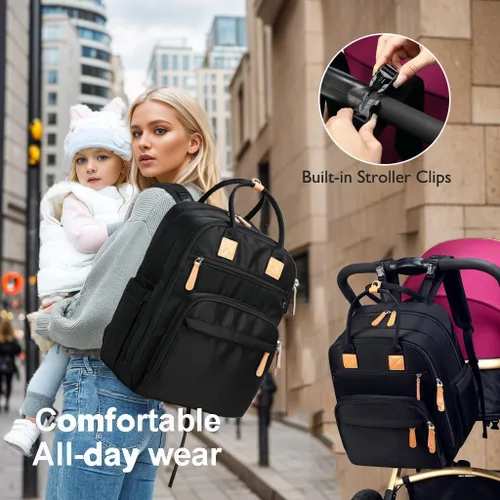 Miniatura 8 de LORADI Mochila grande para pañales de 18 bolsillos, artículos esenciales para baby shower Clips para cochecito, funda de equipaje para viajes, 4