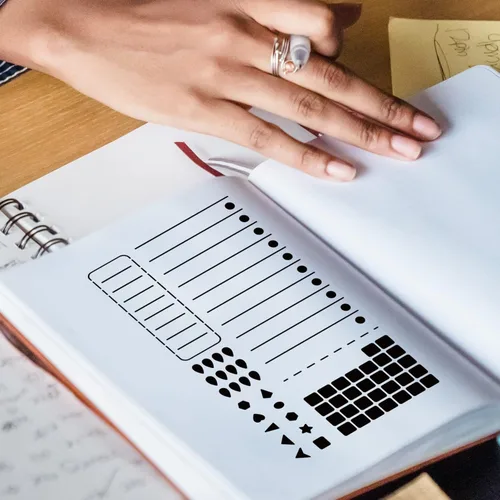 Miniatura 7 de INFUNLY Plantillas de metal para diario, 2 unidades, forma de planificación, plantillas de diario de viñetas, plantilla de metal para cuadernos
