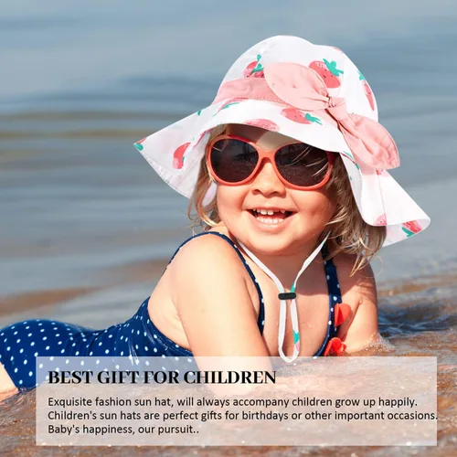 Miniatura 45 de Sombrero de sol para bebé niña con UPF 50+ sombrero de playa ajustable para exteriores con ala ancha