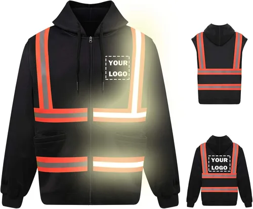 Miniatura 9 de Hi Vis - Sudadera de seguridad con capucha y manga extraíble, forro polar de alta visibilidad, chaqueta de trabajo Negro - Estilo 4