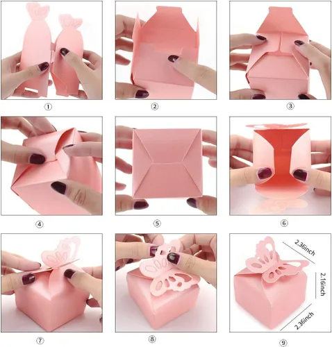 Miniatura 4 de Kslong 50 cajas de regalo de mariposa rosa para niña, baby shower, mariposa, caja de caramelos, decoración de fiesta, boda, cumpleaños, pequeñas