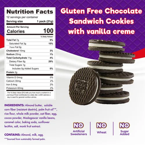 Miniatura 3 de Galletas de sándwich de chocolate keto ChocZero con crema - Galletas Dunkies bajas en azúcar y sin gluten (1 caja, 9 oz)