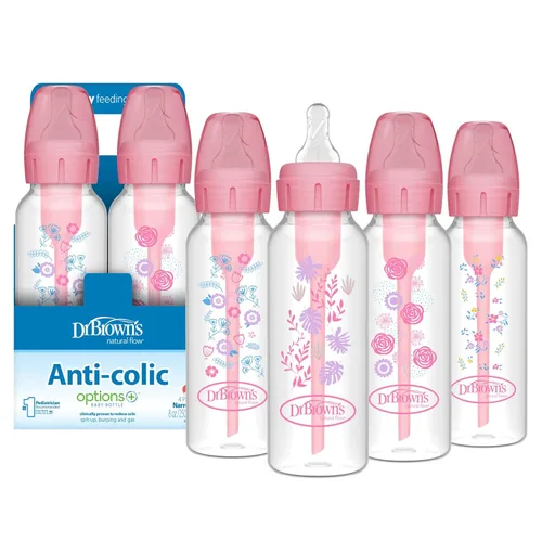 Miniatura 17 de Dr. Brown's Natural Flow Anti-Colic Options+ Biberón de cuello estrecho, Azul Natural, 8 onzas/250 mL, con tetinas de flujo lento Nivel 1, 0m+