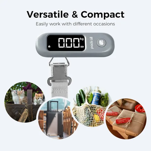 Miniatura 5 de pack all Báscula de equipaje de 110 libras, báscula digital de equipaje de mano, báscula de peso para maleta de viaje con pantalla LCD, batería