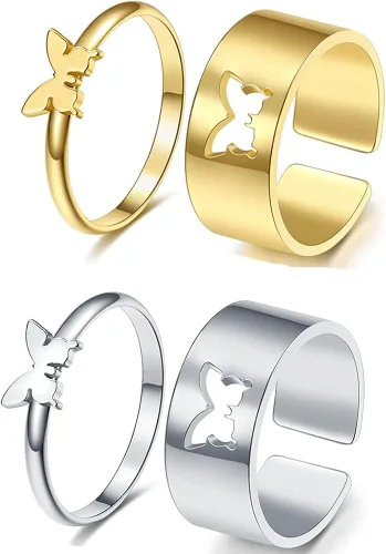 LIU JUN Anillo de mariposa para mujeres y hombres, parejas, a juego, con diseño de luna y estrella, juego de anillos para adolescentes y niñas,