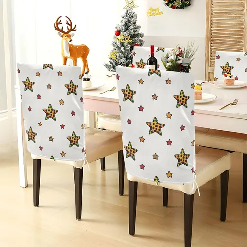 Miniatura 4 de Cartoon Leopard Print Stars White Decorative Chairs Covers for Dining Room Anti-Dust Dorm Chair Cover protectores para sillas de comedor 6 Set of 6
