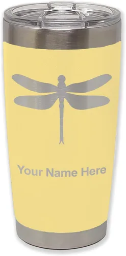 Miniatura 41 de LaserGram Vaso aislado al vacío de 20 onzas, libélula, grabado personalizado incluido (negro)