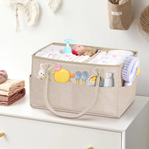 Miniatura 7 de Volnamal Organizador de pañales con dispensador de toallitas con acceso con una sola mano, organizador de pañales de alta calidad, organizador Beige