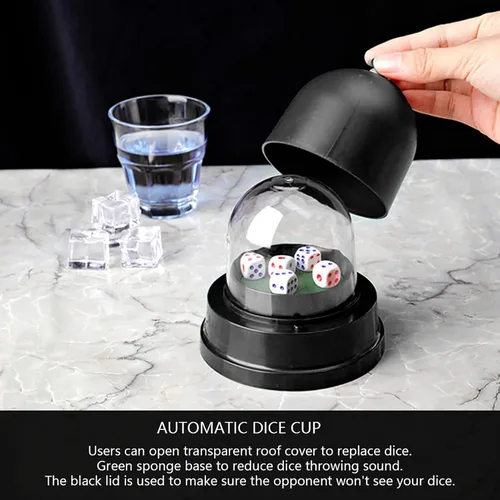 Miniatura 7 de Bnineteenteam Automático, plástico transparente, cubierta de dados de rodillo de la taza del pub bar anti-trampa negro con 5 dados ajedrez, deportes