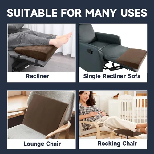Miniatura 6 de MABOZOO Almohada de Cuña para Piernas de Sillón Reclinable, Cojín de Espuma Extra Grande para Reposapiés con Correas Ajustables, Extensor de Café
