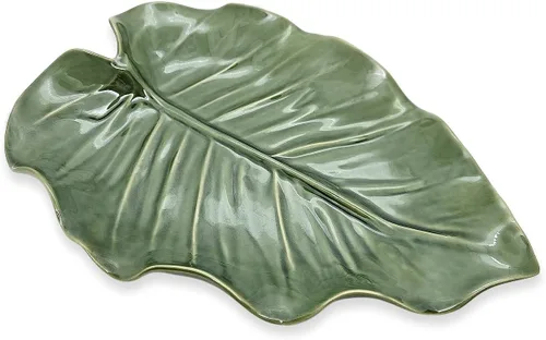 Miniatura 10 de Bandeja pequeña en forma de hoja de loto verde oscuro de 4 pulgadas, hecho a mano, plato decorativo de porcelana de cerámica, recipiente
