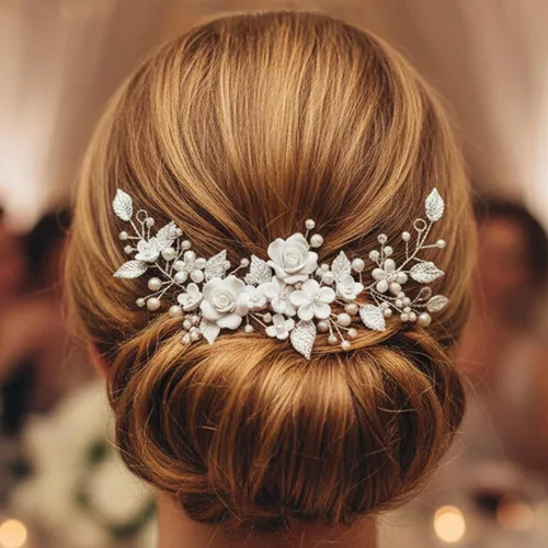 Miniatura 3 de CASDRE - Diadema de novia con flores y perlas para el pelo, accesorio para el pelo de novia con hojas, pieza para el cabello para mujeres y niñas