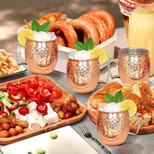 Miniatura 5 de LINALL Moscow Mule Tazas de Cobre - Juego de 24 Jarras de Acero Inoxidable Chapado en Cobre de 18oz, para Bebidas Frías (paquete de 24)