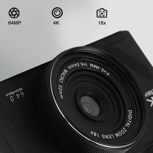 Miniatura 9 de Cámara digital de 64 MP, pantalla de 3 pulgadas, cámara digital compacta retro de video 4K, zoom digital 18X, cámara de vlogging recargable