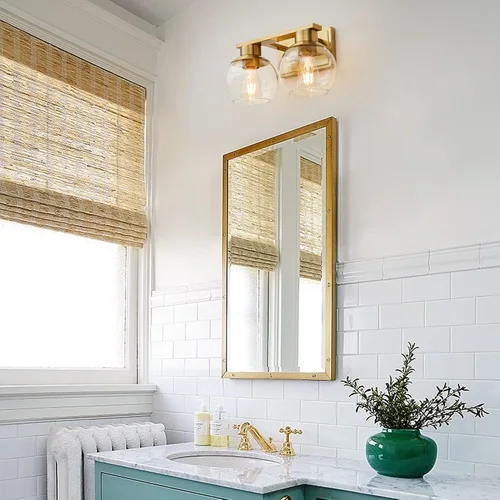 Miniatura 9 de PAZALA 2 luces de tocador, lámpara de pared de baño de latón cepillado con pantalla de vidrio esmerilado, lámpara de baño sobre espejo