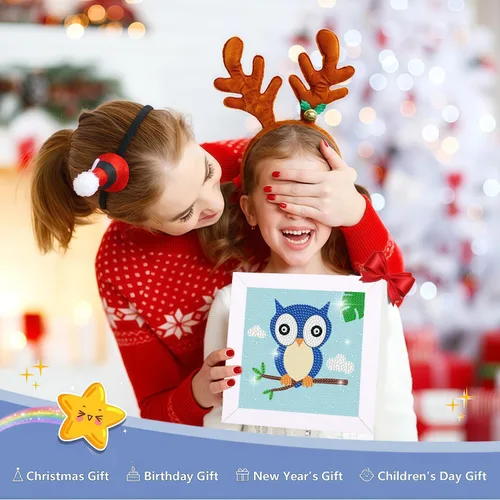 Miniatura 4 de DIYGEMDOT Paquete de 6 kits de arte de diamantes para niños, lindos animales pintura de diamantes para principiantes, arte de gemas DIY 5D para Y004