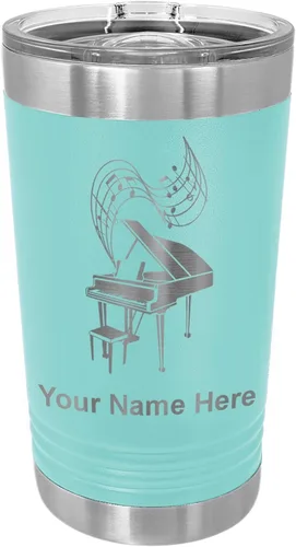Miniatura 19 de LaserGram Vaso de pinta aislado al vacío de 16 onzas, piano de cola, grabado personalizado incluido (negro)