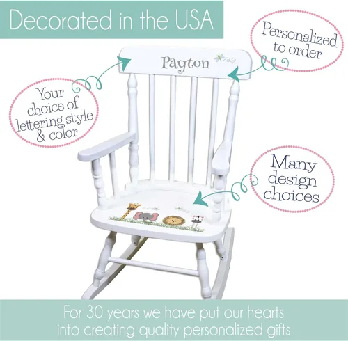 Miniatura 6 de My Bambino Mecedora personalizada de madera blanca para niña, regalo para bebé (arco iris bohemio)