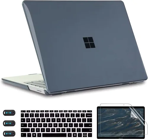 CISSOOK Crystal Black - Funda para laptop Microsoft Surface de 12.4 pulgadas, carcasa rígida de plástico negra con cubierta de teclado para laptop