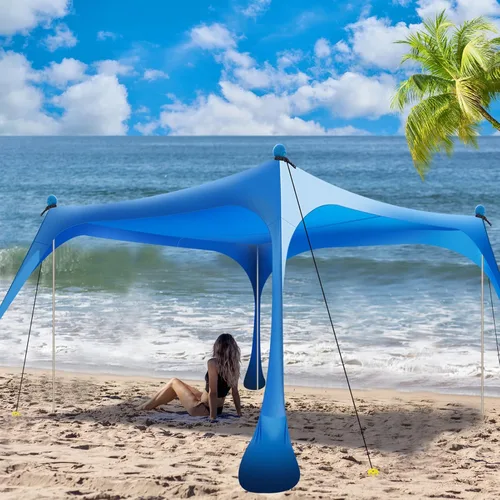 Miniatura 11 de Buheco - Tienda de campaña de playa, toldo desplegable de 7 x 7.5 pies, refugio solar UPF50+ con 4 postes plegables, bolsa de transporte portátil