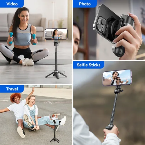 Miniatura 3 de Trípode magnético para iPhone con control remoto, palo selfie portátil 4 en 1 con soporte extensible, trípode de viaje para teléfono para iPhone 17