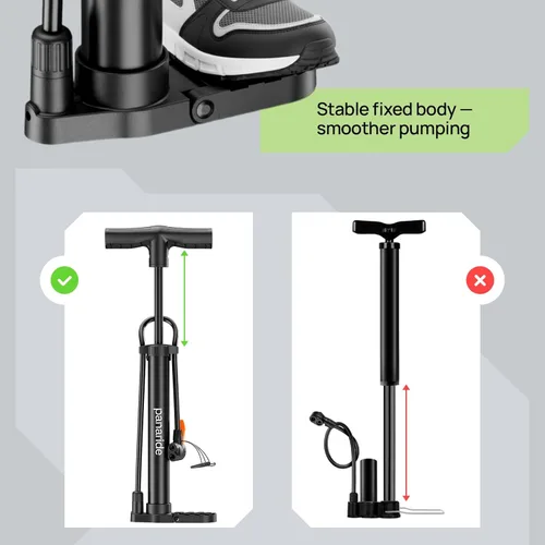 Miniatura 6 de Bomba de bicicleta de suelo, inflador avanzado de neumáticos de bicicleta, bomba de aire manual para bicicleta con válvulas Presta y Schrader