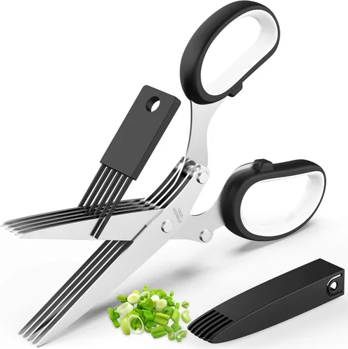 Divertidos y únicos utensilios de cocina: Juego de tijeras para hierbas - Herramientas de cocina geniales actualizadas 2025 para cortar hierbas Negro