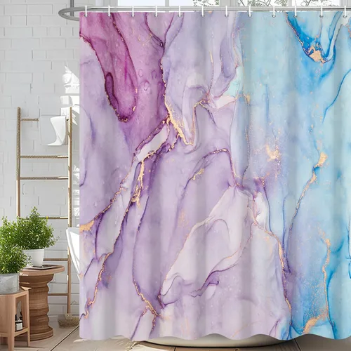 Miniatura 18 de Cortina de ducha abstracta de mármol negro gris y dorado con grietas, cortina de baño moderna ombre impresa, cortina impermeable y lavable de tela