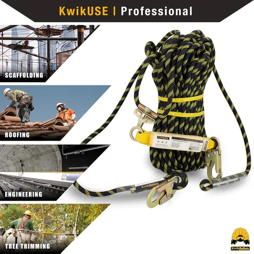Miniatura 6 de KwikSafety - Charlotte, NC - TSUNAMI [Cuerda trenzada de alta calidad] Cuerda vertical de salvavidas ANSI OSHA Gancho de agarre con resorte 1 Paquete