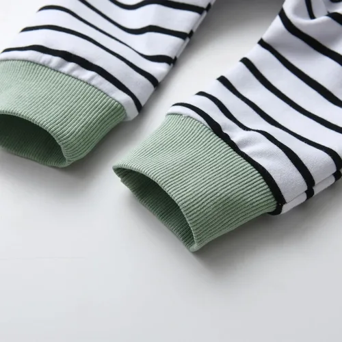 Miniatura 8 de Rebey Conjunto de sudadera con capucha de manga larga a rayas para bebés y niños pequeños
