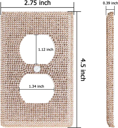 Miniatura 2 de Alanfox 2 placas de pared con diamantes de imitación de cristal dorado, cubiertas brillantes para interruptor de luz, cubiertas de placa de pared